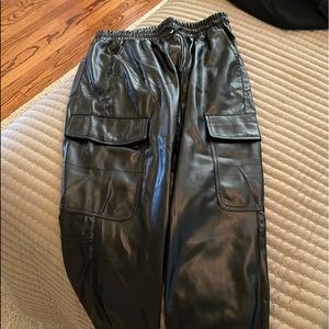 Faux leather cargo pants